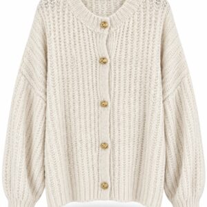 Oversize Cardigan Damen creme mit Goldknöpfen von Believe
